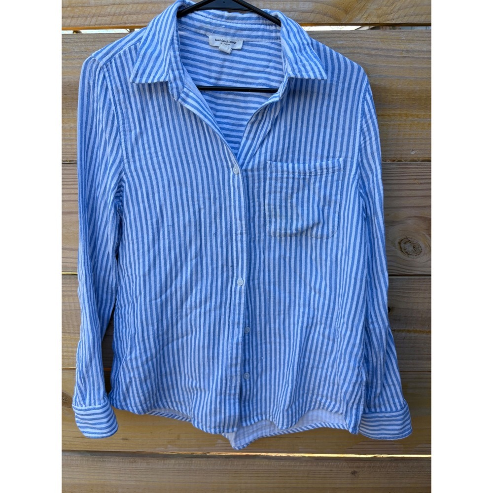 beachlunchlounge Blue and White Striped Button-Down Shirt